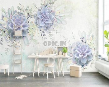 کاغذ دیواری سه بعدی گل آبی