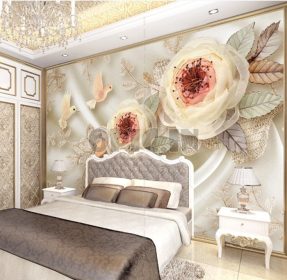 دانلود طرح کاغذ دیواری اتاق عروسی لوکس ابریشم گل پرنده