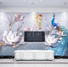 دانلود طرح کاغذ دیواری طاووس ماگنولی بزرگ