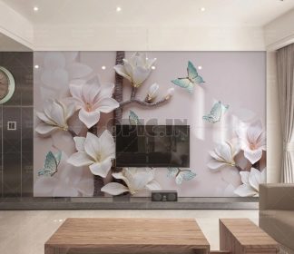 دانلود کاغذ دیواری لاکچری گل و پروانه