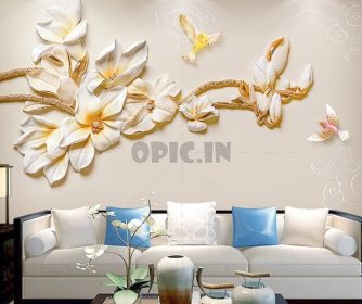 طرح سه بعدی کاغذ دیواری گل و پرنده