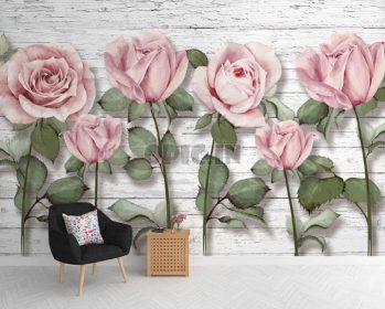 طرح کاغذ دیواری چوبی نقاشی شده با گل رز
