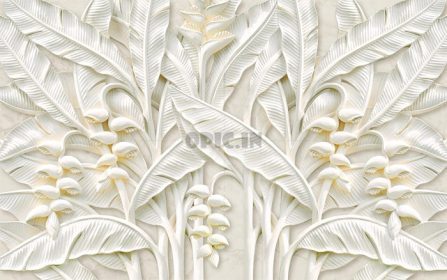 دانلود کاغذ دیواری گل ها و برگ های سفید برجسته