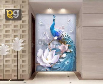 دانلود طرح کاغذ دیواری طعم گیلاس طاووس آرامش بخش ورودی چینی سه بعدی