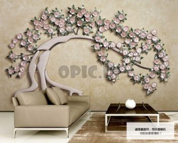 دانلود طرح کاغذ دیواری درخت گل آهنی دیواری پس زمینه تلویزیون استریو مینیمالیستی 3D مدرن