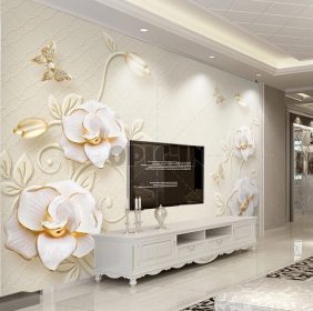 دانلود طرح کاغذ دیواری طلا لوکس گل رز تزئینی دیوار پس زمینه سه بعدی در گل رز