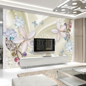 دانلود طرح کاغذ دیواری جواهرات زرق و برق دار الماس گل پس زمینه تلویزیون استریو 3D استریو