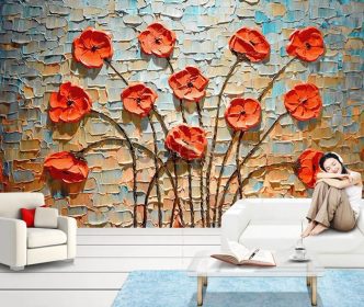 دانلود طرح کاغذ دیواری لاکچری نقاشی رنگ روغن گل