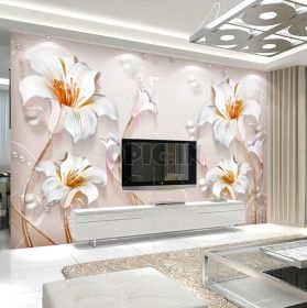 دانلود طرح کاغذ دیواری گل برجسته سوسن سه بعدی گل جدید چینی نقاشی دکوراسیون دیوار