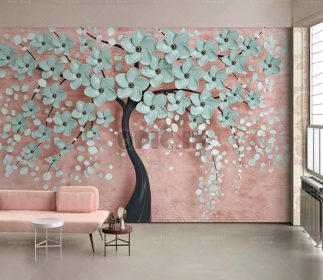 دانلود طرح کاغذ دیواری کاغذ دیواری یک درخت گل نارودی 3D دیوار پس زمینه تلویزیون استریو