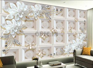 دانلود طرح کاغذ دیواری نقاشی جواهرات مجسمه سه بعدی گل مدرن مینیمالیستی تلویزیون پس زمینه تلویزیون نقاشی دیواری