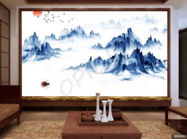 دانلود طرح کاغذ دیواری سفارشی نقاشی چشم انداز کوه چینی