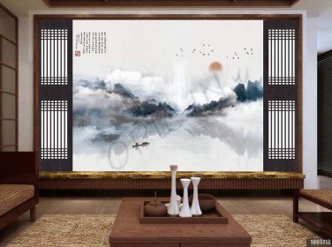 دانلود طرح کاغذ دیواری جدید چینی سیاه و سفید مفهوم انتزاعی هنری ذن دیواره چشم انداز تلویزیون پس زمینه تلویزیون
