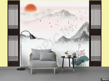 دانلود طرح کاغذ دیواری جدید چینی تصویری انتزاعی هنری نقاشی چشم انداز نقاشی اتاق نشیمن دیوار نقاشی دیواری