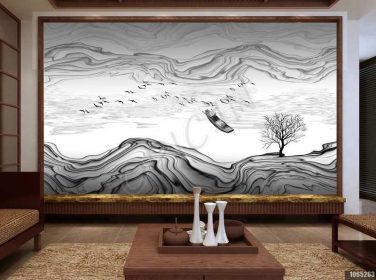 دانلود طرح کاغذ دیواری نقاشی دیواری خط چشم انداز خط انتزاعی جدید چینی