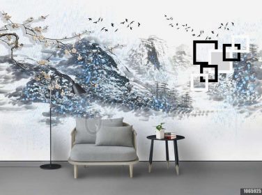 دانلود طرح کاغذ دیواری دیواری با پس زمینه آبی رنگی انتزاعی با چشم انداز مدرن به سبک زیبا