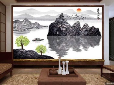 دانلود طرح کاغذ دیواری نقاشی دیواری چشم انداز انتزاعی چینی