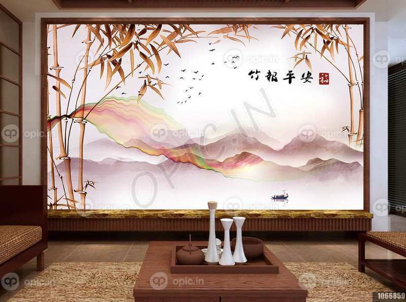 دانلود طرح کاغذ دیواری روزنامه بامبو به سبک چینی ، دیوار پس زمینه چشم انداز صلح آمیز