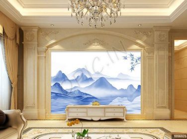دانلود طرح کاغذ دیواری نقاشی جوهر انتزاعی جدید چینی نقاشی دیواری رنگ پس زمینه رنگ پرنده کوه طلایی