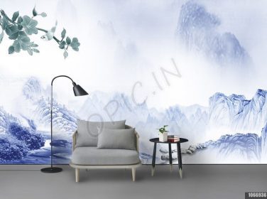 دانلود طرح کاغذ دیواری سبک چینی دیواری پس زمینه بازتاب چشم انداز هنری زیبا با آبرنگ