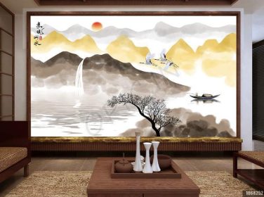 دانلود طرح کاغذ دیواری دیوار پس زمینه نقاشی منظره انتزاعی خلق چینی جدید