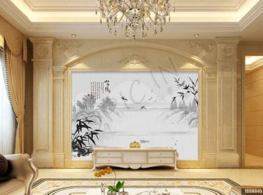 دانلود طرح کاغذ دیواری جدید به سبک دستی چینی پرندگان چشم انداز و گل های سیاه و سفید چشم انداز تلویزیون پس زمینه چشم انداز