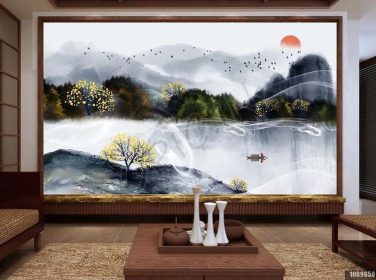 دانلود طرح کاغذ دیواری جدید چشم انداز خلاق چینی نقاشی دیواری پس زمینه تلویزیون سفارشی
