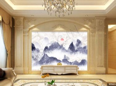 دانلود طرح کاغذ دیواری جوهر چینی جدید نقاشی چینی تزئینات سفارشی دیوار پس زمینه چشم انداز انتزاعی