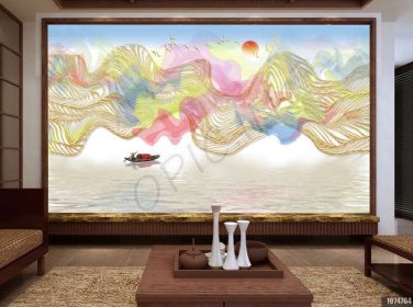 دانلود طرح کاغذ دیواری جدید چینی خطوط انتزاعی فانتزی نقاشی دیواره پس زمینه نقاشی چشم انداز