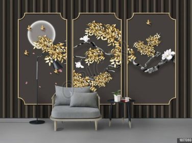 طرح کاغذ دیواری مدرن برگ طلایی با زمینه ماه