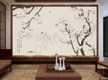 دانلود طرح کاغذ دیواری قلم سبک چینی و دیوار پس زمینه ماگنولیای گل