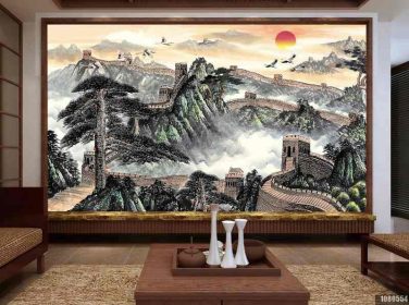 دانلود طرح کاغذ دیواری سبک چینی قلم نقاشی دیواری بزرگ صحنه های دیدنی و جذاب دیوار پس زمینه تلویزیون