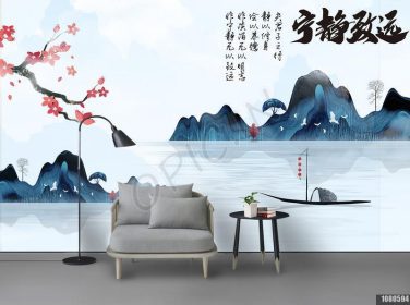 دانلود طرح کاغذ دیواری سبک جدید چینی دست خلاق زیبا خلاق چشم انداز منعکس کننده دیوار آرام پس زمینه دور