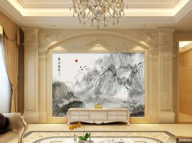 دانلود طرح کاغذ دیواری نقاشی چینی به سبک چینی ، نقاشی منظره ، دیوار پس زمینه تلویزیون taishan