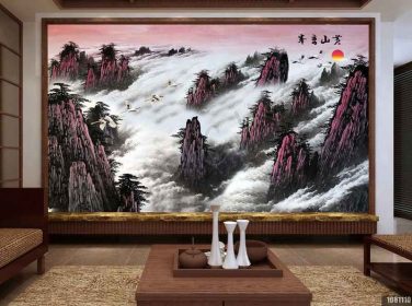 دانلود طرح کاغذ دیواری قلم نقاشی به سبک چینی قلم huangshan qifeng yunhai دیوار پس زمینه تلویزیون