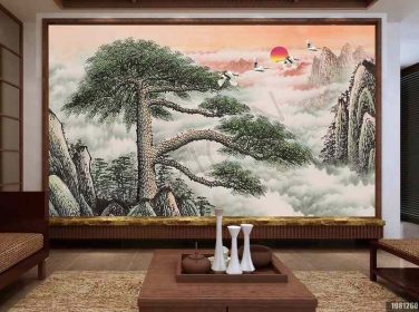دانلود طرح کاغذ دیواری سبک چینی چشم انداز نقاشی چینی دیوار پس زمینه تلویزیون huangshan yingkesong