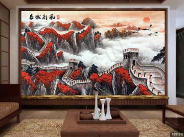 دانلود طرح کاغذ دیواری دست جوهر به سبک چینی نقاشی دیواری پس زمینه مناظر جلال بزرگ