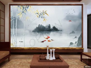 دانلود طرح کاغذ دیواری دیوار پس زمینه بامبو با جوهر نقاشی جوهر سبک چینی