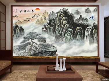دانلود طرح کاغذ دیواری جوهر سبک چینی چشم انداز کوه کوه taishan طلوع آفتاب دیواری پس زمینه تلویزیون