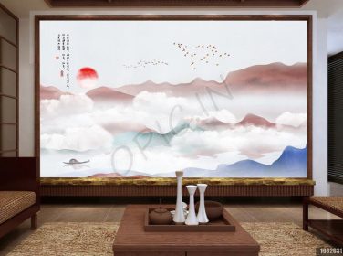 دانلود طرح کاغذ دیواری مفهوم هنری چشم انداز جوهر افقی جدید دیوار پس زمینه تلویزیون مبل چینی