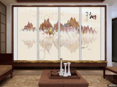 دانلود طرح کاغذ دیواری مفهوم هنری چشم انداز جوهر انتزاعی دیوار چوبی اتاق نشیمن سبک جدید چینی