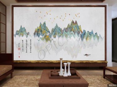 دانلود طرح کاغذ دیواری مفهوم جدید هنری چینی دیوار پس زمینه جوهر انتزاعی چشم انداز