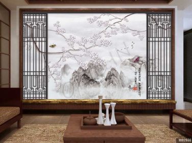 دانلود طرح کاغذ دیواری نقاشی تزئینی دکوراسیون دیواری با شکوه گل هلو چینی جدید