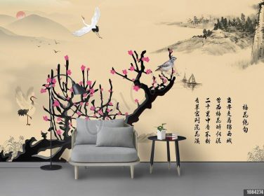 دانلود طرح کاغذ دیواری دیوار پس زمینه تلویزیون آلو به سبک چینی