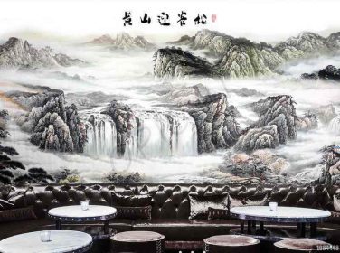دانلود طرح کاغذ دیواری چشم انداز جوهر سبک چینی ، دیوار پس زمینه تلویزیون مناظر huangshan yingkesong