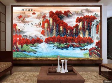 دانلود طرح کاغذ دیواری دستمال افقی به سبک چینی دستمال کاغذ دیواری با ثروت نقاشی شده است