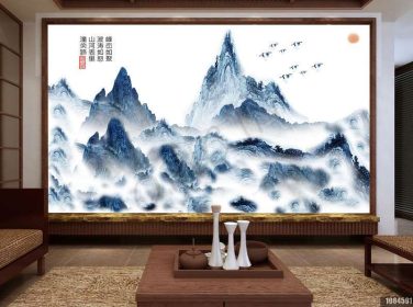 دانلود طرح کاغذ دیواری دیوار چشم انداز اوج سبک چینی