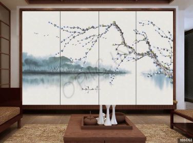 دانلود طرح کاغذ دیواری پس زمینه نقاشی دیواری اتاق خواب دیواری با جوهر انتزاعی جدید چینی