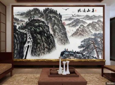 دانلود طرح کاغذ دیواری سبک چینی ، جوهر ، چشم انداز ، نقاشی چینی ، هواسان ، مناظر دور ، دیوار پس زمینه تلویزیون