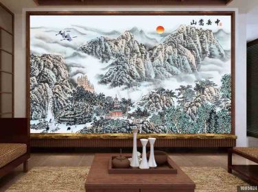 دانلود طرح کاغذ دیواری جوهر بادی چینی کوه کوه yuelu کوه مناظر دیواری پس زمینه تلویزیون
